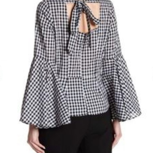 (SOLD) NANETTE LEPORE Gingham Bell-Sleeve Top, Large, Black/White - Picture 3 of 13
